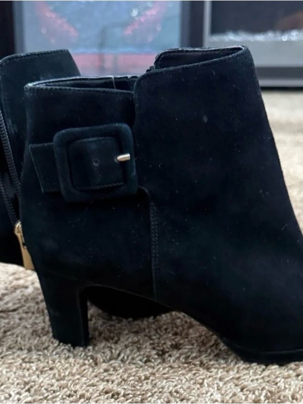 Rockport Black Suede Ankle Bootie with Buckle Accent